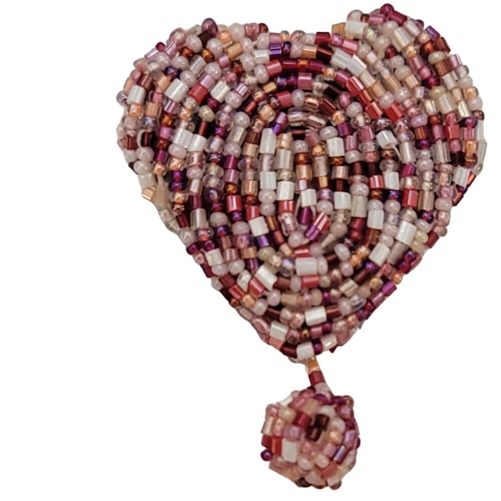 Pink Red Glass Seed Bead Heart Ball Dangle Brooch K443